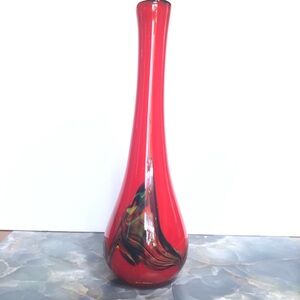 ARTISAN ART GLASS VASE MULTICOLOR WITH COLOR SWIRL DESIGN 14.5" TALL